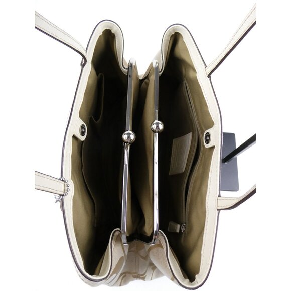 Coach Signature Light Khaki Chalk Canvas Leather Tote Shoulder Bag F19190 - Picture 7 of 16